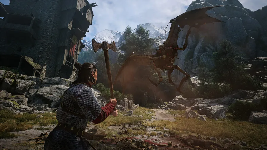 Daylight combat in an open, sunlit ruin